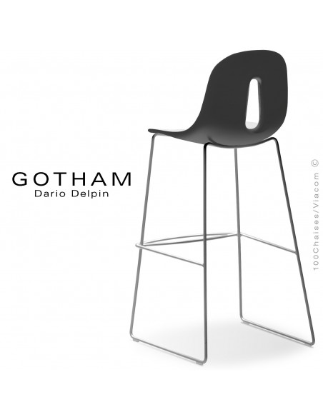 Tabouret de bar GOTHAM-SL-SG-80, structure luge acier peint chrome, assise plastique couleur blanc+anthracite