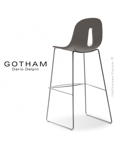 Tabouret de bar GOTHAM-SL-SG-80, structure luge acier peint chrome, assise plastique couleur blanc+mud