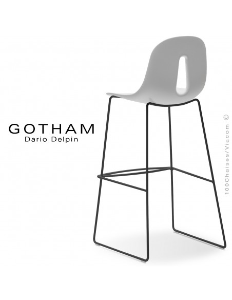 Tabouret de bar GOTHAM-SL-SG-80, structure luge acier peint noir, assise plastique couleur blanc