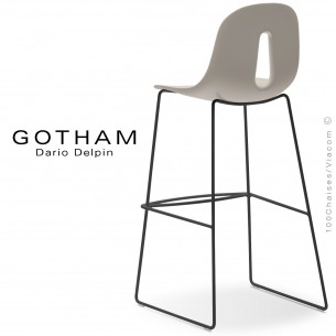 Tabouret de bar GOTHAM-SL-SG-80, structure luge acier peint noir, assise plastique couleur sable.