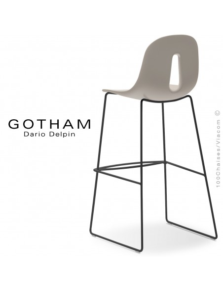 Tabouret de bar GOTHAM-SL-SG-80, structure luge acier peint noir, assise plastique couleur sable.