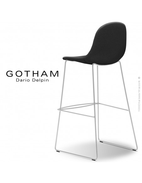 Tabouret de bar design GOTHAM-SLI-SG-80, structure luge acier peint blanc, assise garnie tissu 203.