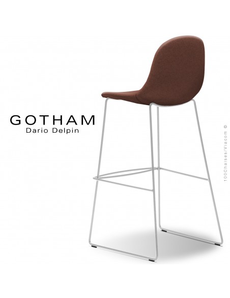 Tabouret de bar design GOTHAM-SLI-SG-80, structure luge acier peint blanc, assise garnie tissu 302.