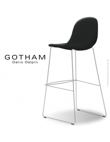 Tabouret de bar design GOTHAM-SLI-SG-80, structure luge acier peint blanc, assise garnie tissu 702.