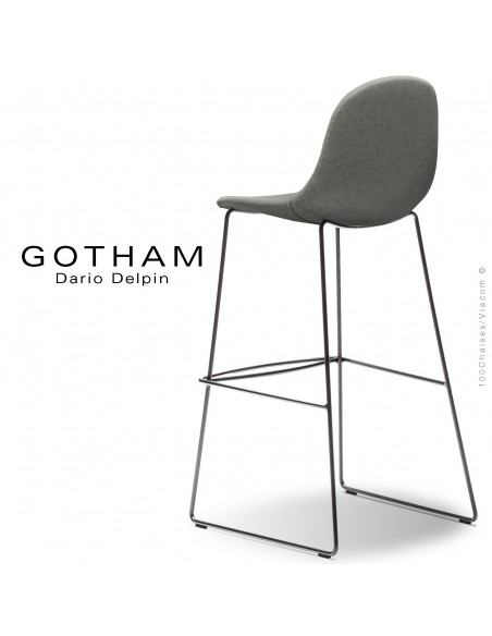 Tabouret de bar design GOTHAM-SLI-SG-80, structure luge acier peint chrome, assise garnie tissu 600.