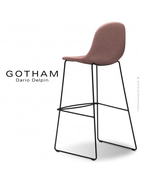 Tabouret de bar design GOTHAM-SLI-SG-80, structure luge acier peint noir, assise garnie tissu 301.