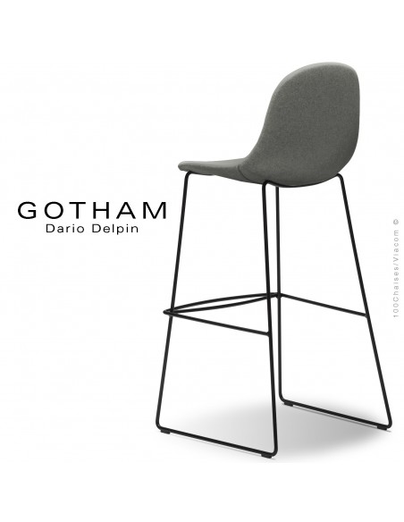 Tabouret de bar design GOTHAM-SLI-SG-80, structure luge acier peint noir, assise garnie tissu 600.