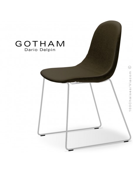 Chaise design GOTHAM-SLI, structure luge acier blanc, assise garnie tissu 404