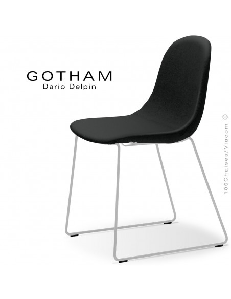 Chaise design GOTHAM-SLI, structure luge acier blanc, assise garnie tissu 702