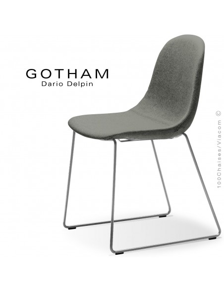 Chaise design GOTHAM-SLI, structure luge acier chrome, assise garnie tissu 600