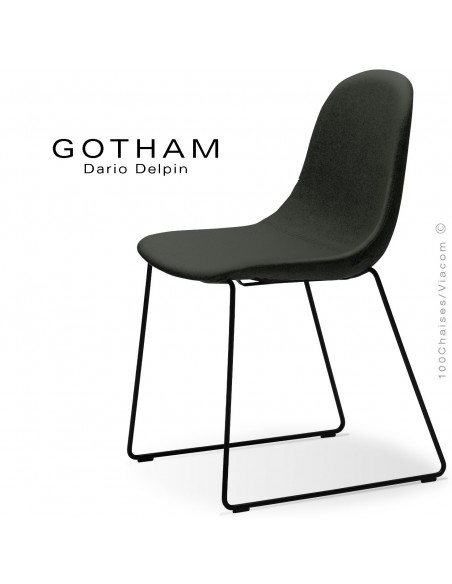 Chaise design GOTHAM-SLI, structure luge acier noir, assise garnie tissu 203