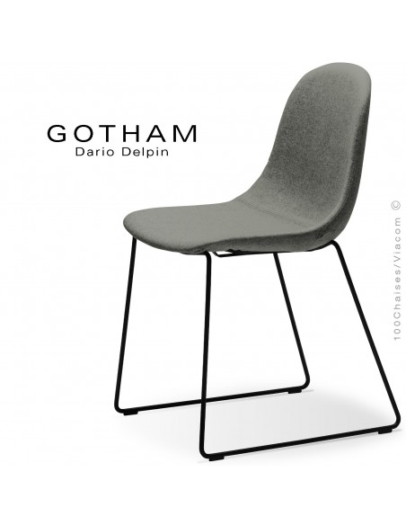 Chaise design GOTHAM-SLI, structure luge acier noir, assise garnie tissu 600