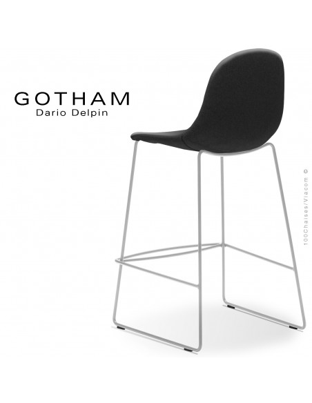 Tabouret de cuisine design GOTHAM-SLI-SG-65, structure luge acier peint blanc, assise garnie tissu 203