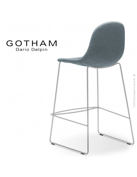 Tabouret de cuisine design GOTHAM-SLI-SG-65, structure luge acier peint blanc, assise garnie tissu 7001