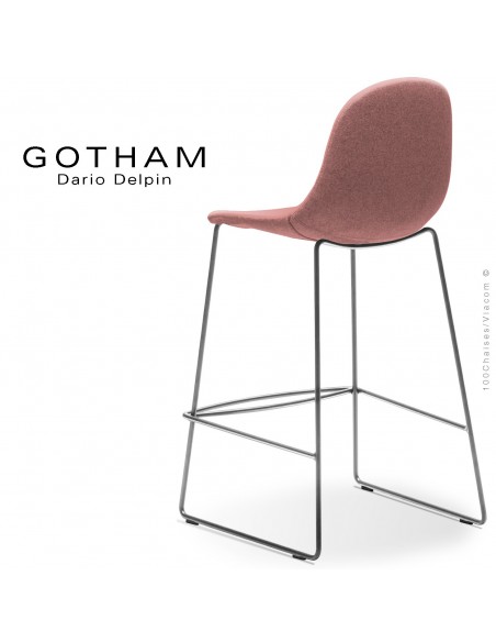 Tabouret de cuisine design GOTHAM-SLI-SG-65, structure luge acier peint chrome, assise garnie tissu 301