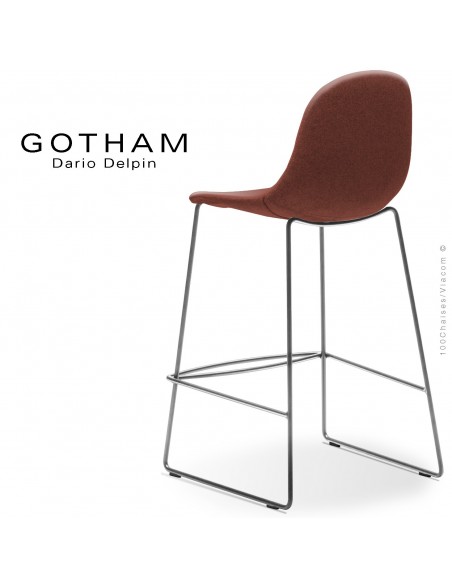 Tabouret de cuisine design GOTHAM-SLI-SG-65, structure luge acier peint chrome, assise garnie tissu 302