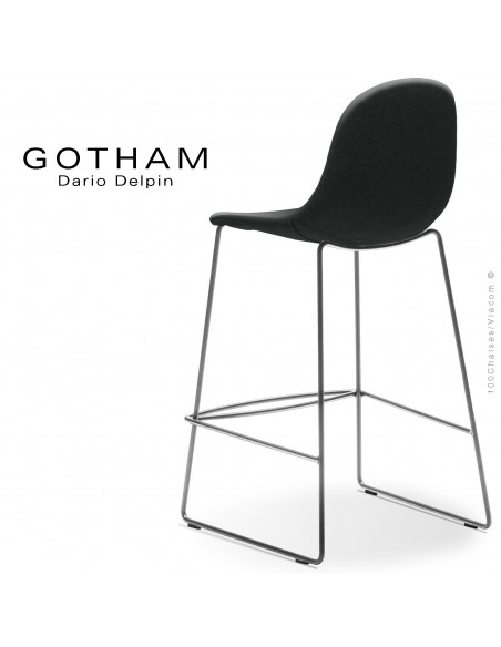 Tabouret de cuisine design GOTHAM-SLI-SG-65, structure luge acier peint chrome, assise garnie tissu 702