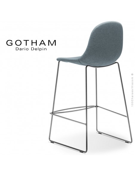 Tabouret de cuisine design GOTHAM-SLI-SG-65, structure luge acier peint chrome, assise garnie tissu 7001