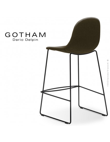 Tabouret de cuisine design GOTHAM-SLI-SG-65, structure luge acier peint noir, assise garnie tissu 404
