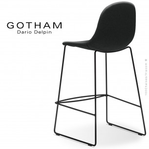 Tabouret de cuisine design GOTHAM-SLI-SG-65, structure luge acier peint noir, assise garnie tissu 702