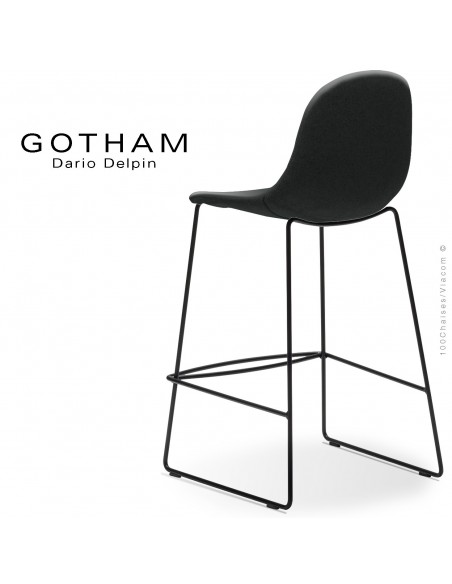 Tabouret de cuisine design GOTHAM-SLI-SG-65, structure luge acier peint noir, assise garnie tissu 702