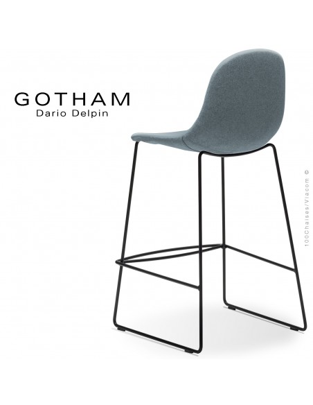 Tabouret de cuisine design GOTHAM-SLI-SG-65, structure luge acier peint noir, assise garnie tissu 7001