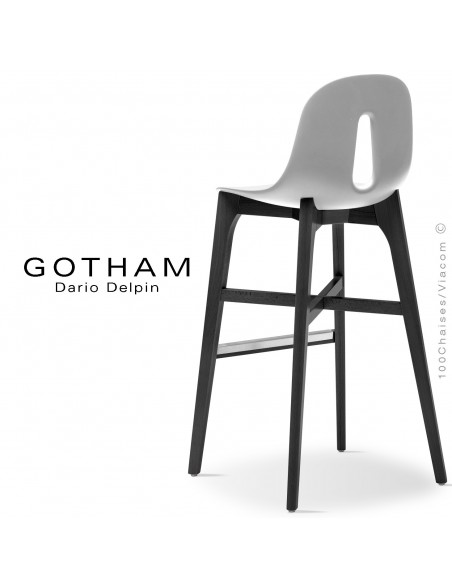 Tabouret de bar GOTHAM-W-SG-80, piétement bois, assise coque plastique.