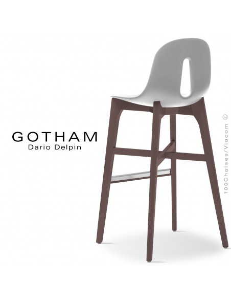 Tabouret de bar GOTHAM-W-SG-80, piétement bois, assise coque plastique.