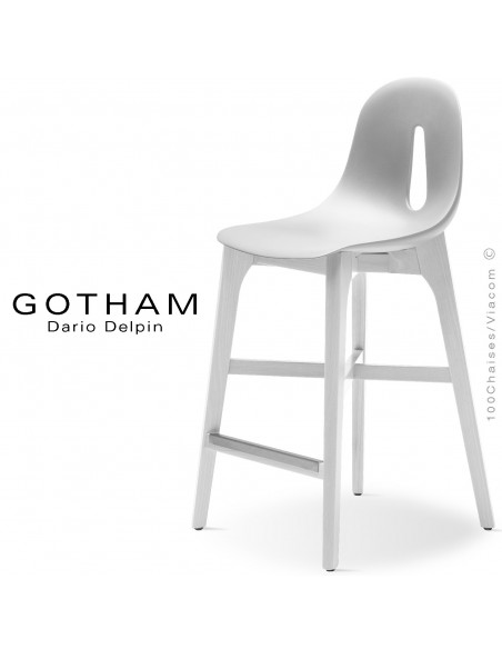 Tabouret de cuisine GOTHAM-W-SG-65, piétement bois, assise coque plastique.