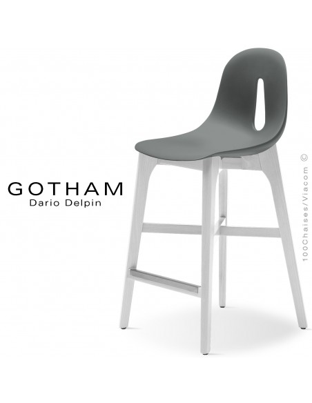 Tabouret de cuisine GOTHAM-W-SG-65, piétement bois, assise coque plastique.