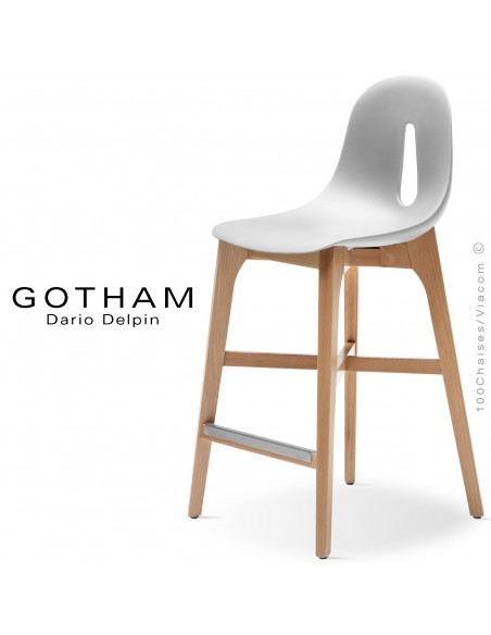 Tabouret de cuisine GOTHAM-W-SG-65, piétement bois, assise coque plastique.