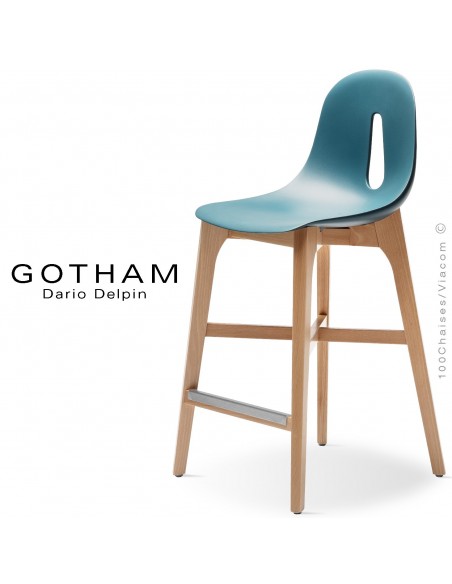 Tabouret de cuisine GOTHAM-W-SG-65, piétement bois, assise coque plastique.