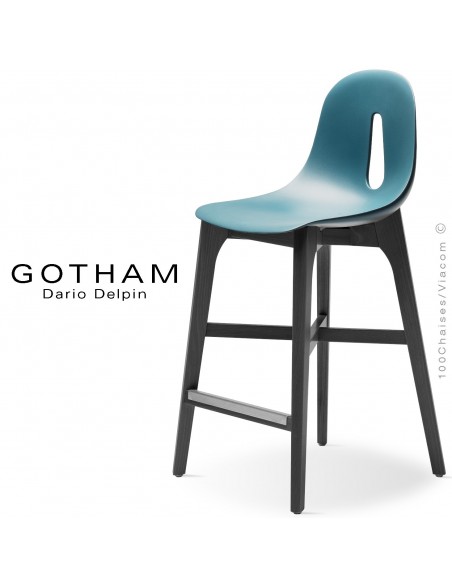 Tabouret de cuisine GOTHAM-W-SG-65, piétement bois, assise coque plastique.