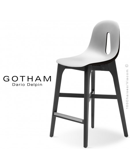 Tabouret de cuisine GOTHAM-W-SG-65, piétement bois, assise coque plastique.