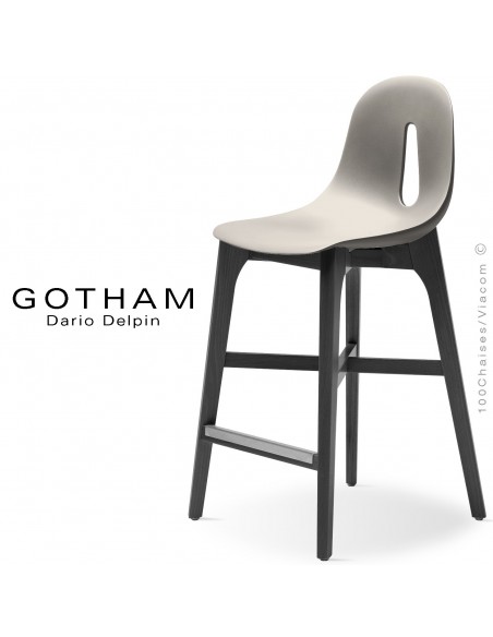 Tabouret de cuisine GOTHAM-W-SG-65, piétement bois, assise coque plastique.