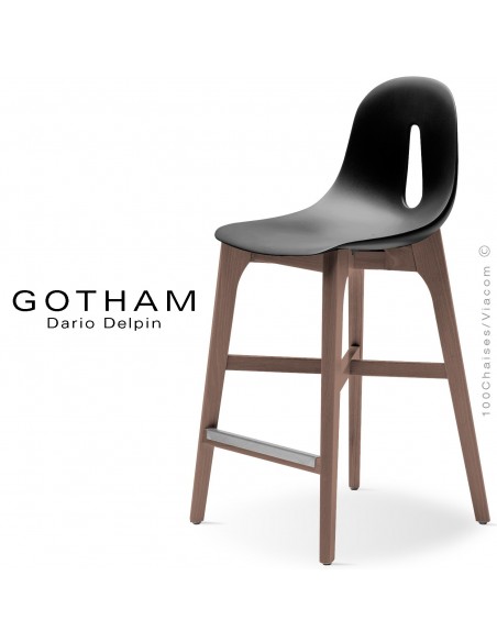 Tabouret de cuisine GOTHAM-W-SG-65, piétement bois, assise coque plastique.