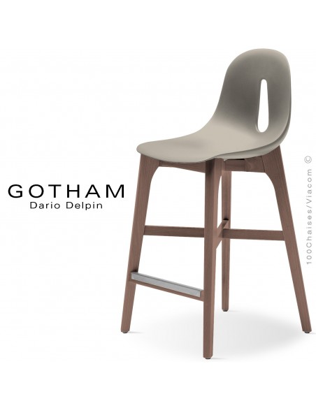 Tabouret de cuisine GOTHAM-W-SG-65, piétement bois, assise coque plastique.