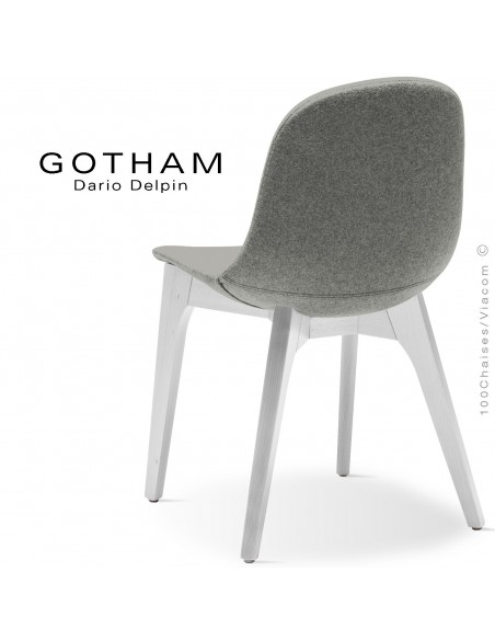 Chaise GOTHAM-WS, piétement bois blanc, assise garnie tissu 600gris