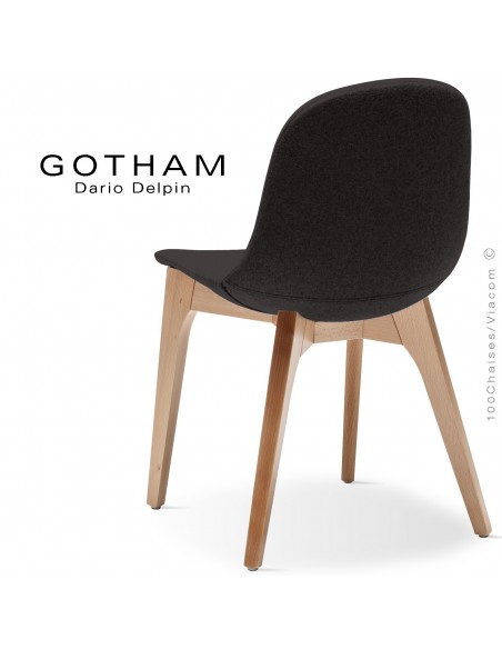 Chaise GOTHAM-WS, piétement bois hêtre naturel, assise garnie tissu 203anthracite