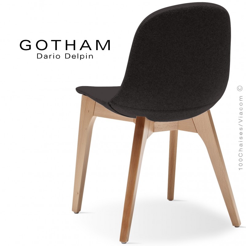 Chaise GOTHAM-WS, piétement bois hêtre naturel, assise garnie tissu 203anthracite