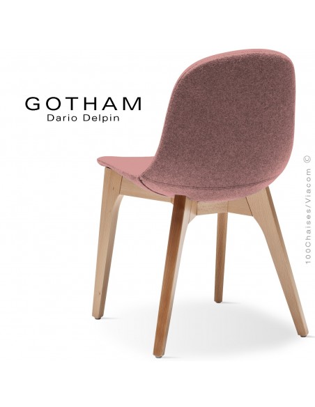 Chaise GOTHAM-WS, piétement bois hêtre naturel, assise garnie tissu 301rose