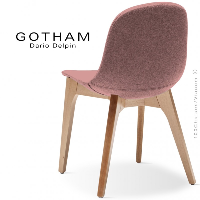 Chaise GOTHAM-WS, piétement bois hêtre naturel, assise garnie tissu 301rose