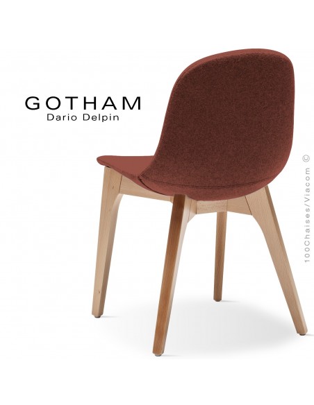 Chaise GOTHAM-WS, piétement bois hêtre naturel, assise garnie tissu 302rouge