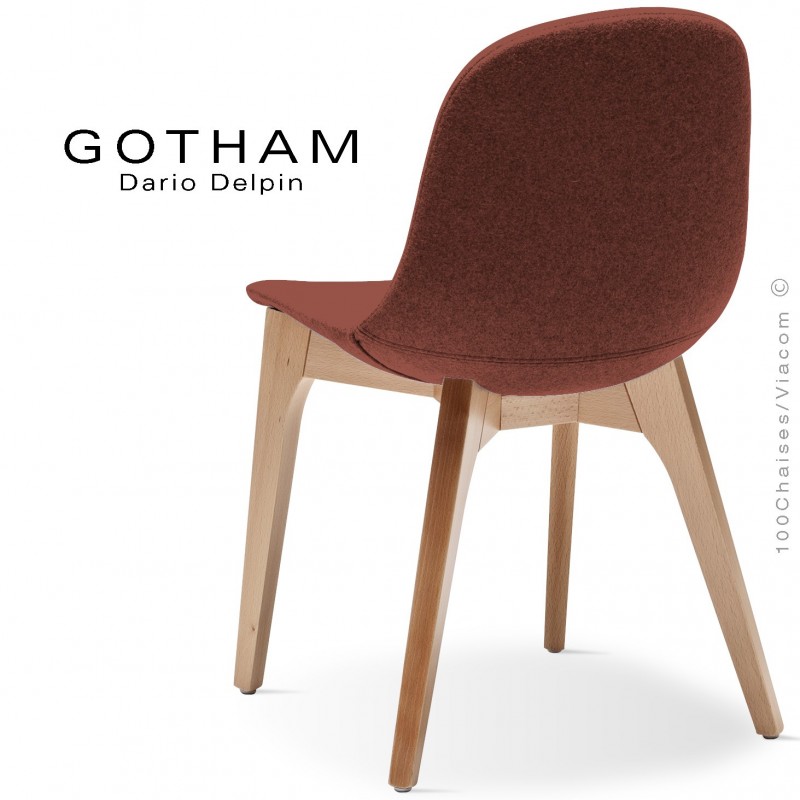 Chaise GOTHAM-WS, piétement bois hêtre naturel, assise garnie tissu 302rouge