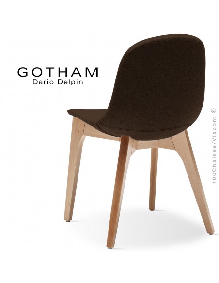 Chaise GOTHAM-WS, piétement bois hêtre naturel, assise garnie tissu 404marron