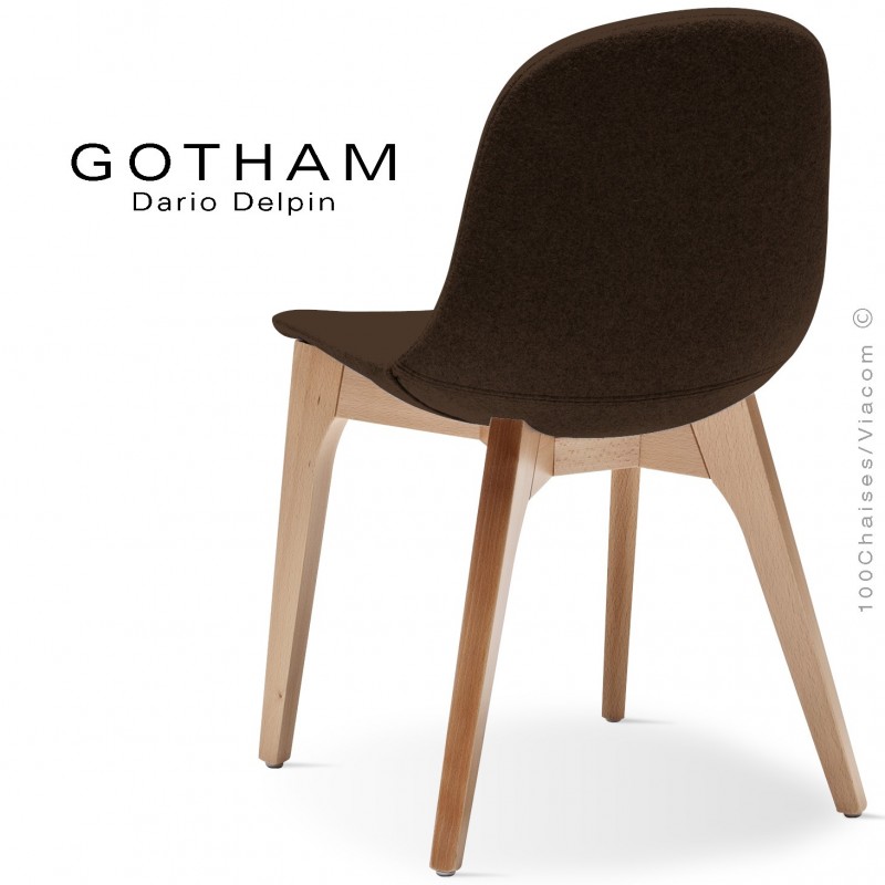 Chaise GOTHAM-WS, piétement bois hêtre naturel, assise garnie tissu 404marron