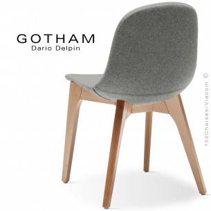 Chaise GOTHAM-WS, piétement bois hêtre naturel, assise garnie tissu 600gris