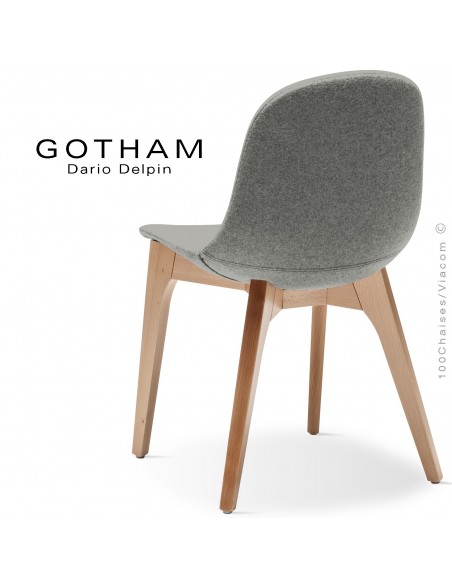 Chaise GOTHAM-WS, piétement bois hêtre naturel, assise garnie tissu 600gris