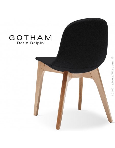 Chaise GOTHAM-WS, piétement bois hêtre naturel, assise garnie tissu 702noir