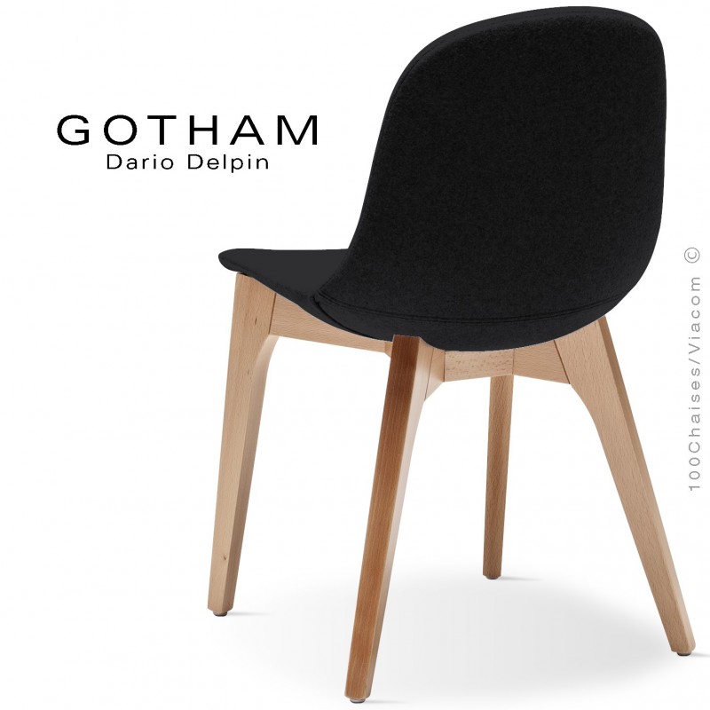 Chaise GOTHAM-WS, piétement bois hêtre naturel, assise garnie tissu 702noir
